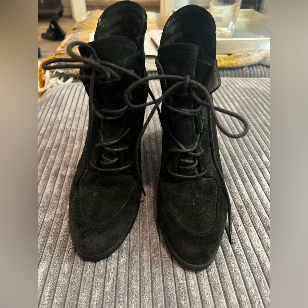 Stuart Weitzman Black suede Lace-Up wedge Women's Boots ankle boot